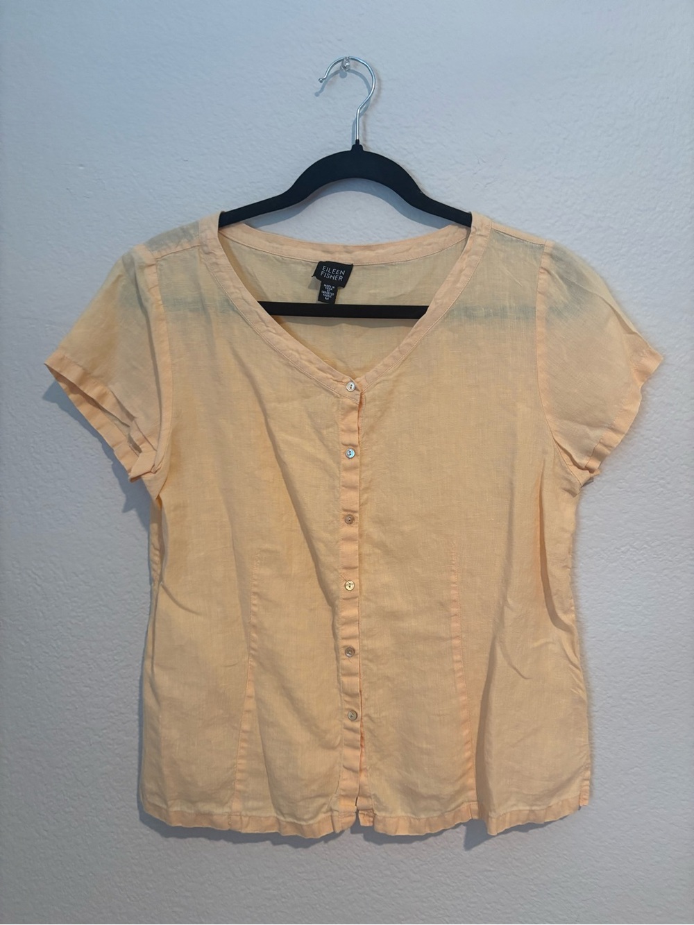 100% Linen Eileen Fisher Peach Short-Sleeve Button-Front Blouse